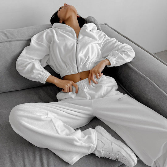 Damen lässiger Kapuzenpullover mit hohem Bund und weiten Hosen EB