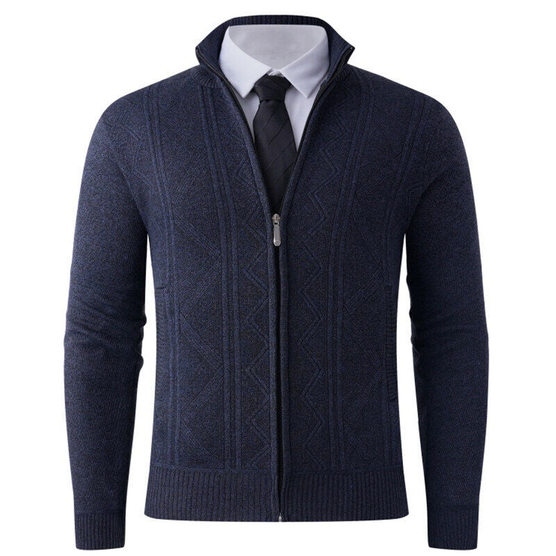 Herren Strickjacke mit modernem Zipper und eleganten Mustern EB