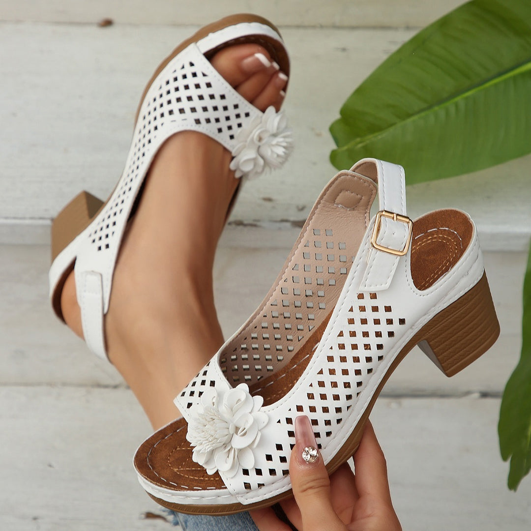 Damen elegante Plateau-Sandalen mit floralem Dekor EB