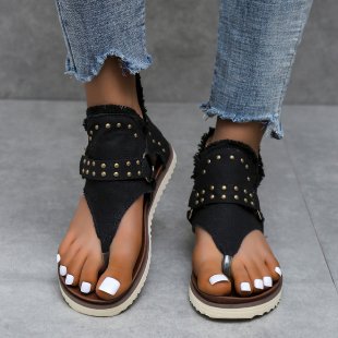 Damen Elegante und komfortable Zehentrenner-Sandalen mit modischen Nieten EB