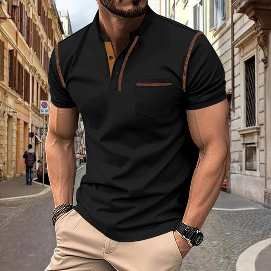 Herren shirt mit modernem Henley-Kragen und praktischen Brusttasche EB