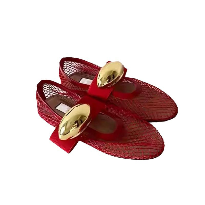 Damen edle Netz-Sandalen mit luxuriösem Goldakzent EB