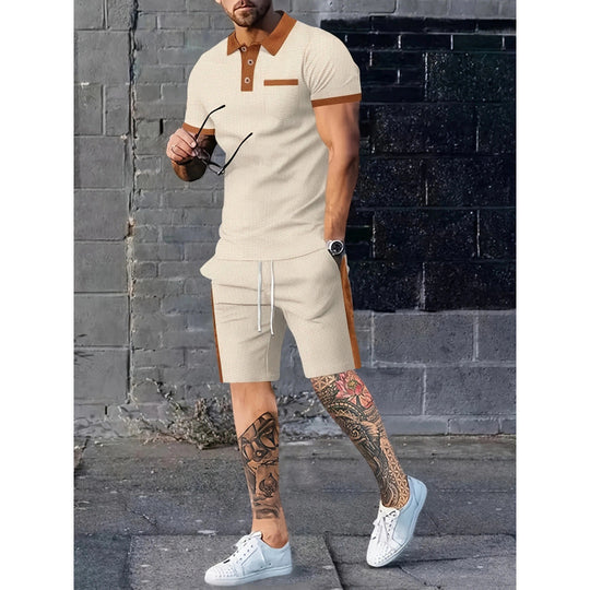 Herren Poloshirt und Shorts Set mit stylischem Kontrastdesign EB