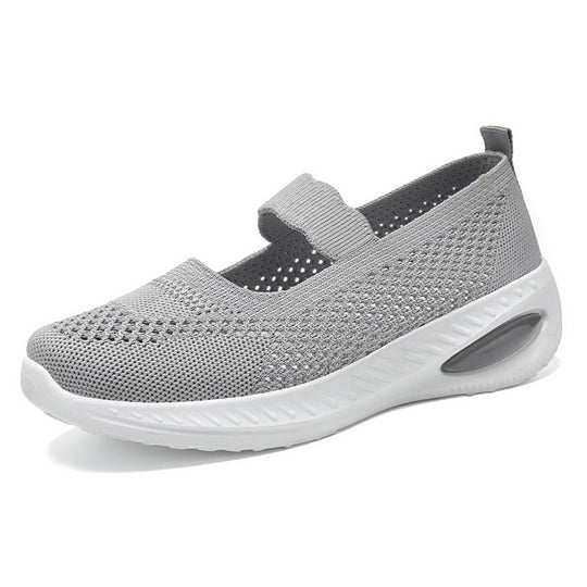 Damen nan gestrickter Mary-Jane Komfort-Sneaker mit elastischem Riemen und sichtbarer Luftkissen-Zwischensohle EB