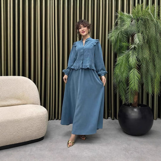 Damen Elegantes langes Kleid mit Rüschendetail EB