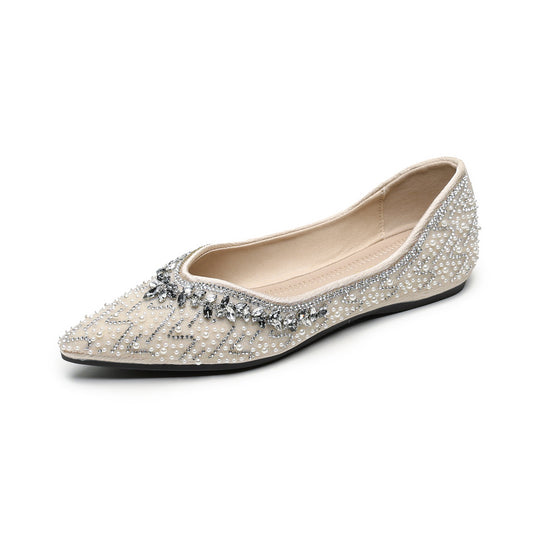 Damen Ballerinas mit funkelnder Strass- und Perlenverzierung EB