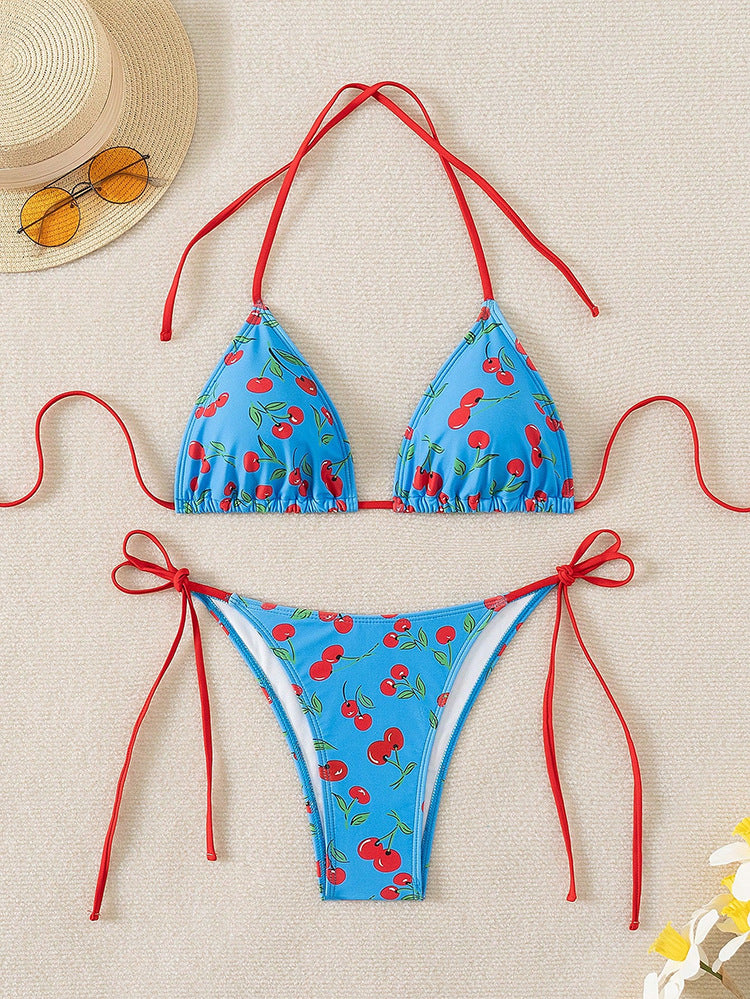 Damen Triangel-Bikini mit fröhlichem Kirschmotiv EB