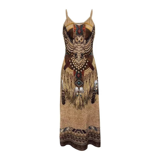Damen Maxikleid mit künstlerischem tribal Design und fließendem Schnitt EB