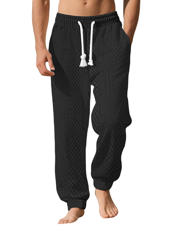 Herren nan gestrickte Wohlfühlhose mit Zopfstruktur, elastischem Bund, Kordelzug und Eingrifftaschen EB