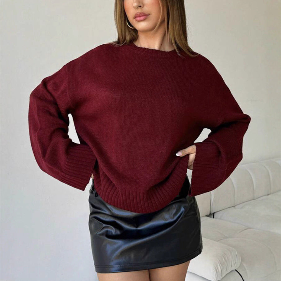 Damen Oversize-Feinstrickpullover mit kurzem Rumpf und geripptem Stehkragen EB
