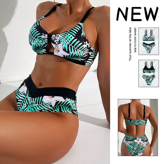 Damen Triangel-Bikini mit floralem Muster und sportlichem Design EB