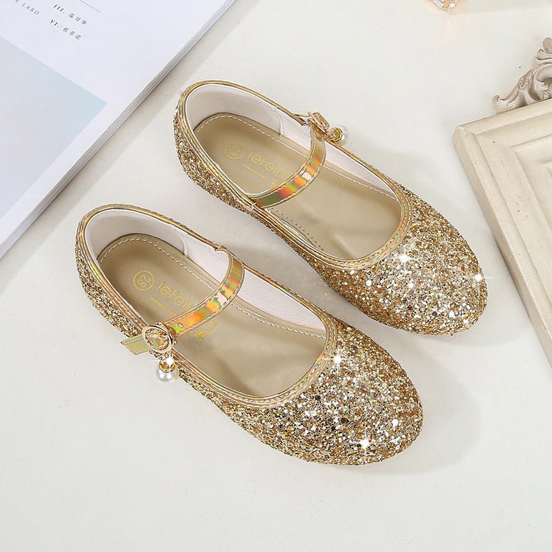 Mädchen Glitzernde Mary Jane Ballerinas mit Perlenapplikation EB