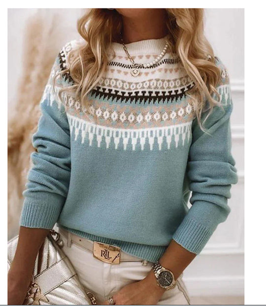 Damen nan Norwegerpullover aus Wollmix mit Rundhalsausschnitt und traditionellem Fair-Isle-Yoke EB