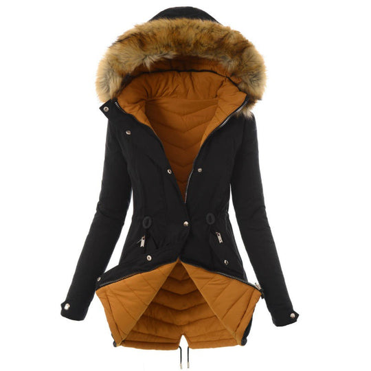 Damen modische Winterjacke mit abnehmbarem Kunstfellkragen EB