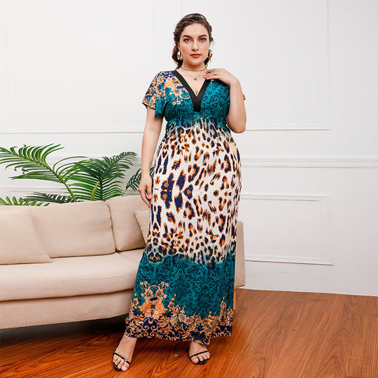 Damen Maxikleid mit elegantem Tierdruck und fließendem Schnitt EB