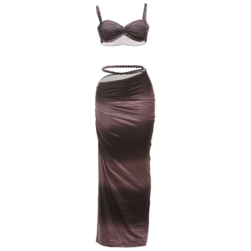 Damen Set mit crop Top und langem Rüschenrock EB