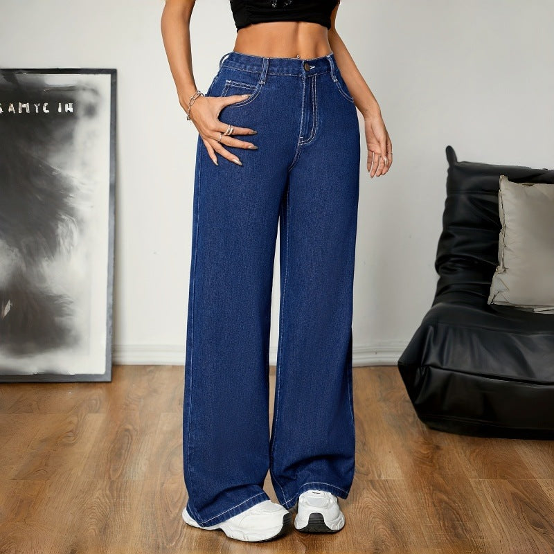 Damen Weite Denim-Hose mit hohem Bund und lässigem Schnitt EB