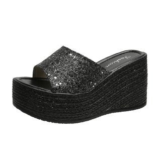 Damen Wedge-Pantoletten mit funkelndem Glamour-Design EB