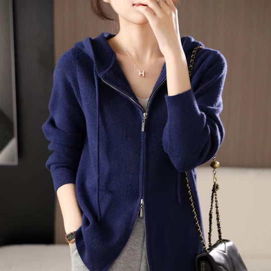 Damen Sportlicher Zip-Hoodie aus feinem Strick EB