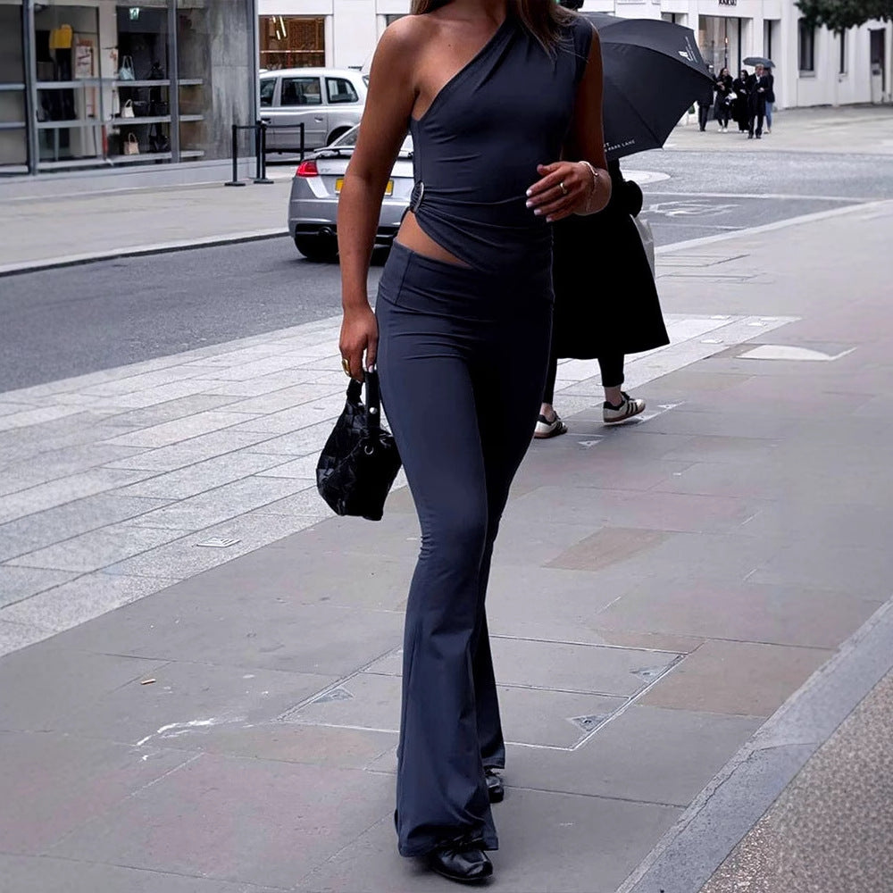 Damen Eleganter Jumpsuit mit asymmetrischem Design und dekorativer Taillierung EB