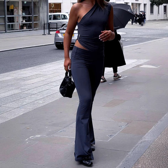 Damen Eleganter Jumpsuit mit asymmetrischem Design und dekorativer Taillierung EB