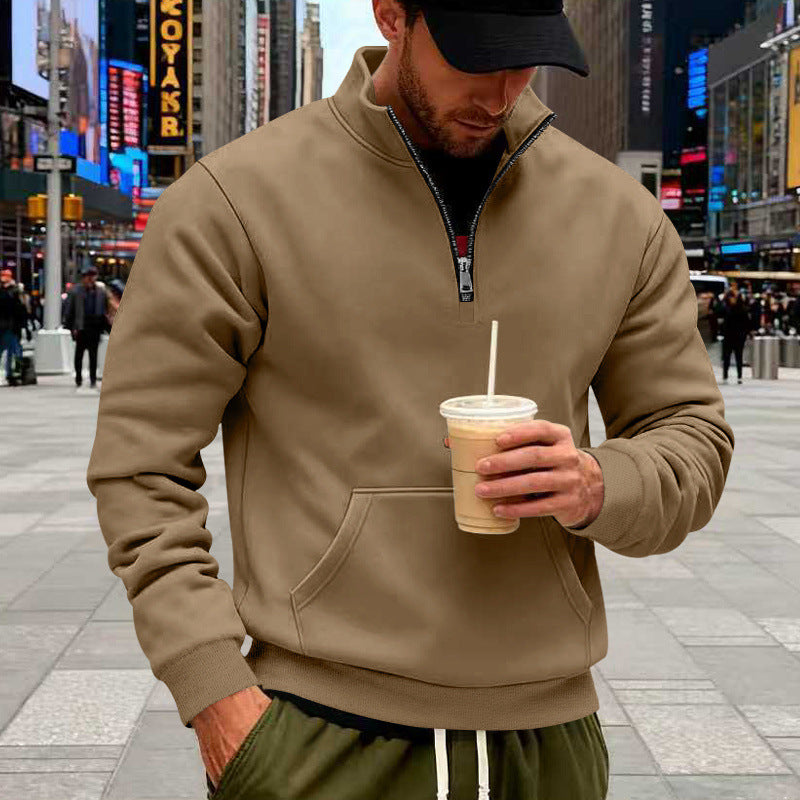 Herren Halbzip-Sweatshirt mit Kängurutasche und Stehkragen EB