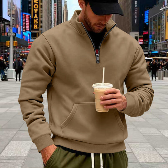 Herren Halbzip-Sweatshirt mit Kängurutasche und Stehkragen EB