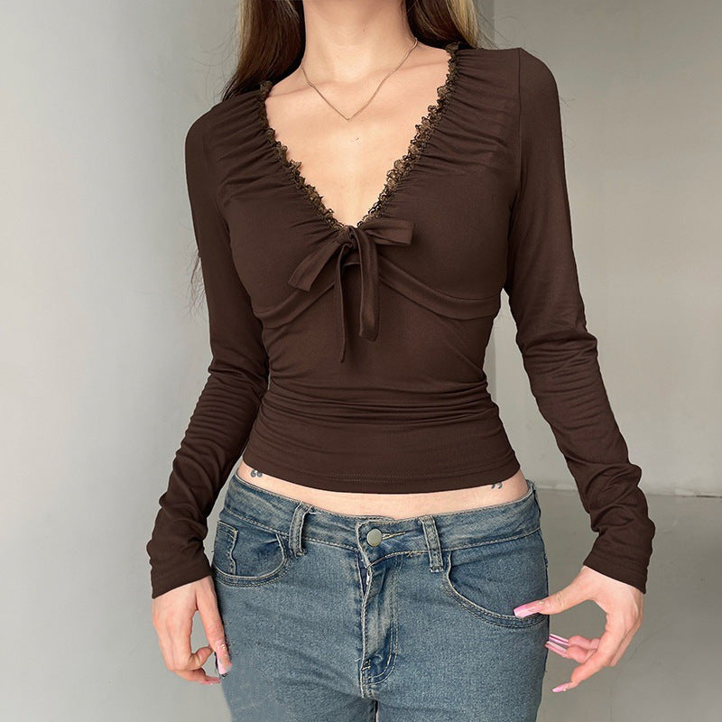 Damen Langarmshirt mit Spitzenrand EB