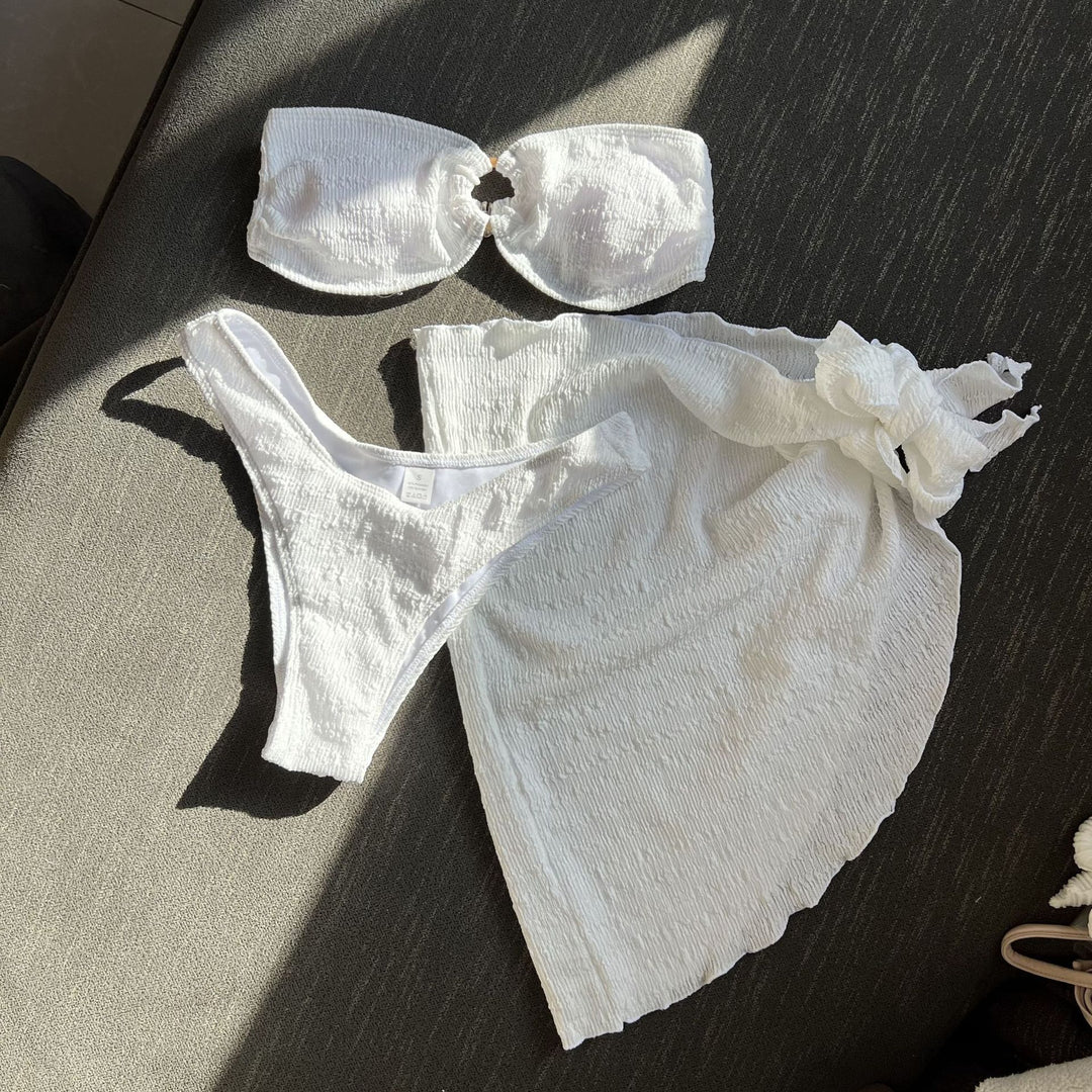 Damen Bandeau-Bikini mit gerafftem Design und seitlichem Knotendetail EB