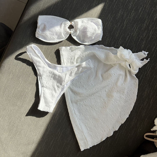 Damen Bandeau-Bikini mit gerafftem Design und seitlichem Knotendetail EB