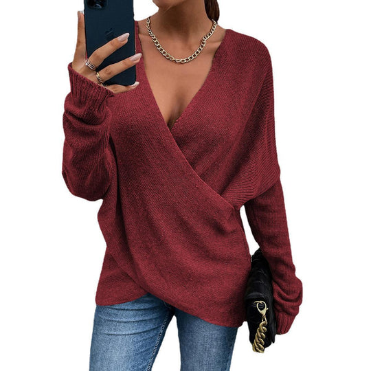 Damen Oversize Strickpullover mit V-Ausschnitt und lässigem Look EB