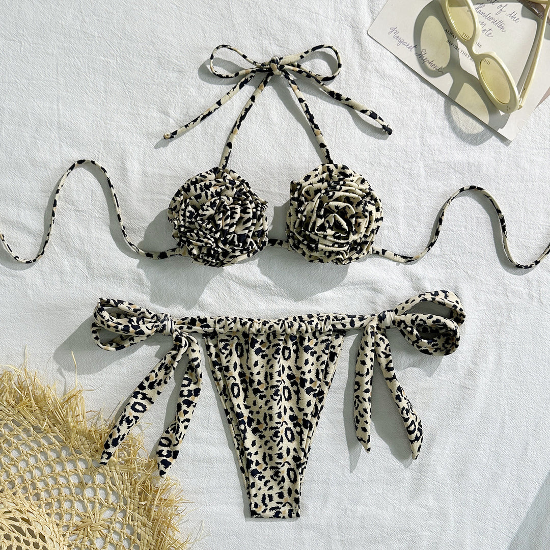 Damen Bikini-Set mit floralem Design und seitlichen Bindebändern EB