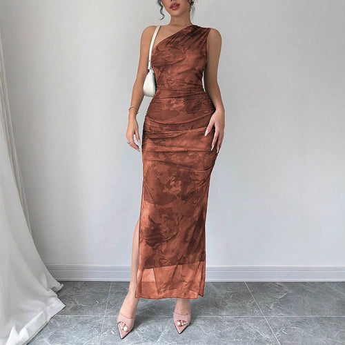 Damen Elegantes One-Shoulder Maxikleid mit sanften Raffungseffekten EB