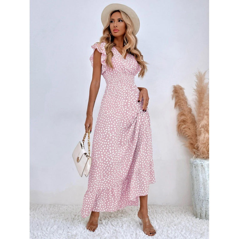 Damen Maxikleid mit Rüschendetails und verspieltem Muster EB