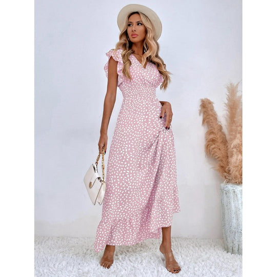 Damen Maxikleid mit Rüschendetails und verspieltem Muster EB
