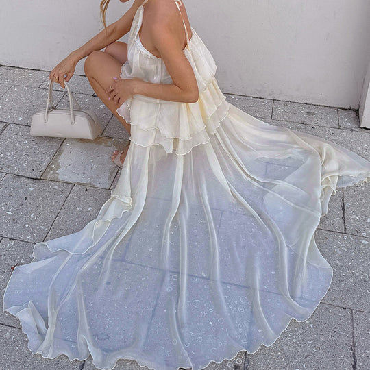 Damen leichtes Wickelkleid mit Volant und asymmetrischem Saum EB