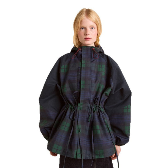 Damen Oversized Jacke im lässigen Karo-Design mit praktischen Taschen und Taillenzug EB