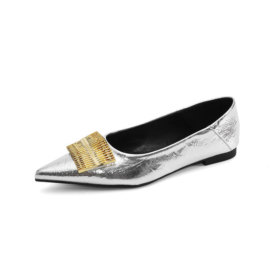 Damen elegante spitze Ballerinas mit dekorativem Metallakzent EB