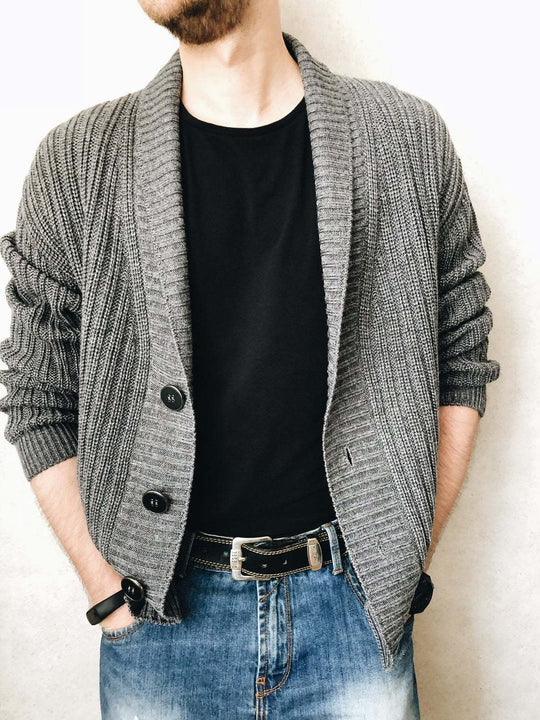 Herren Strickjacke mit modischem Schalkragen und praktischen Knöpfen EB