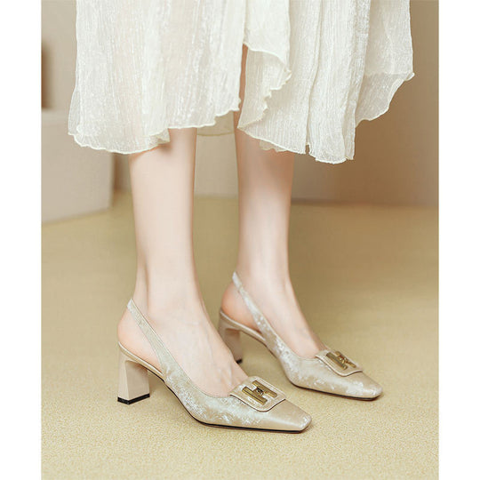 Damen Slingback-Pumps mit dekorativem Riemen und modischem Blockabsatz EB