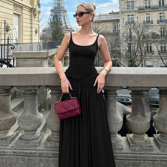 Damen Elegantes Maxikleid mit Drapierung und Spaghetti-Trägern EB