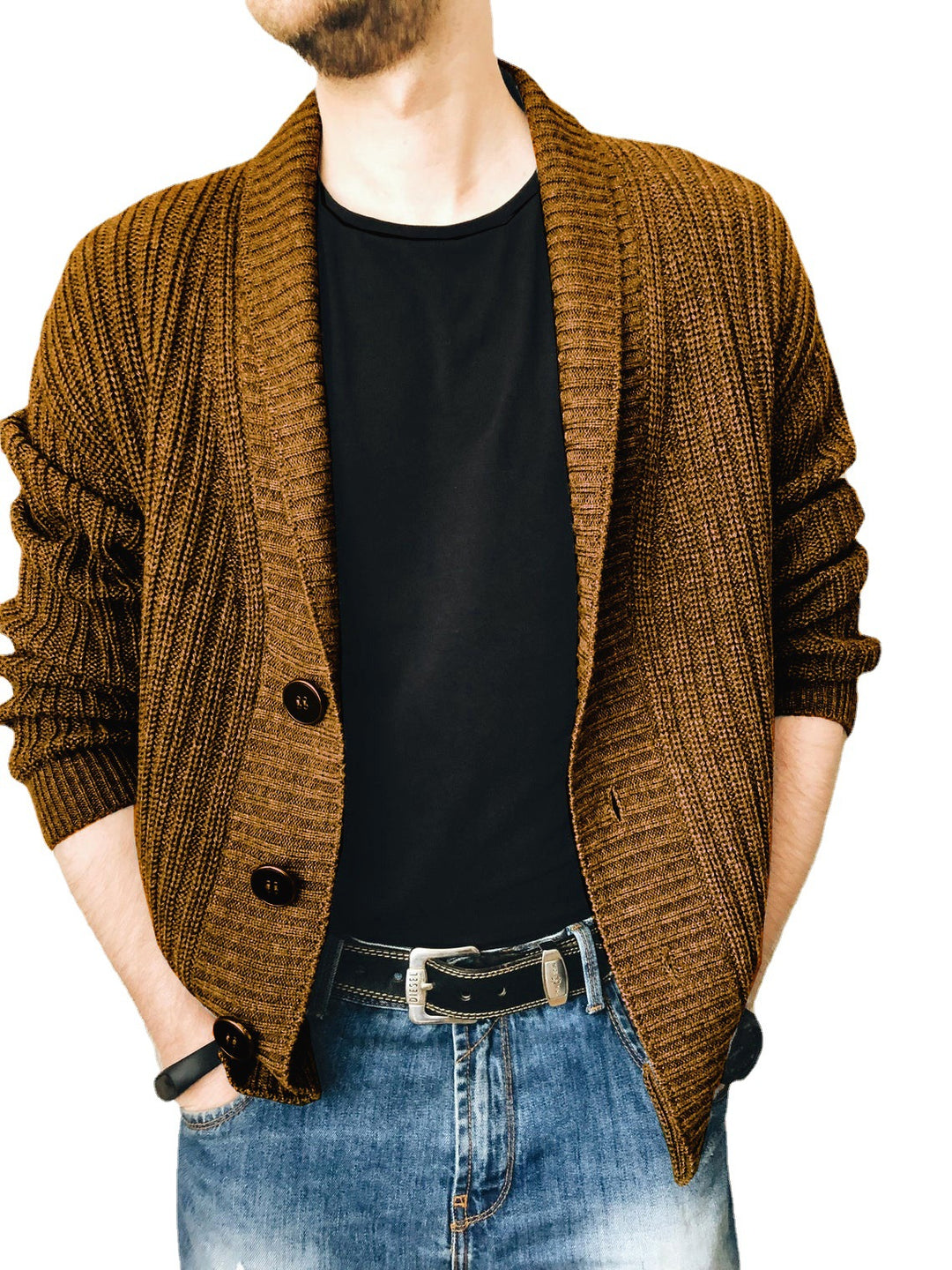 Herren Strickjacke mit modischem Schalkragen und praktischen Knöpfen EB