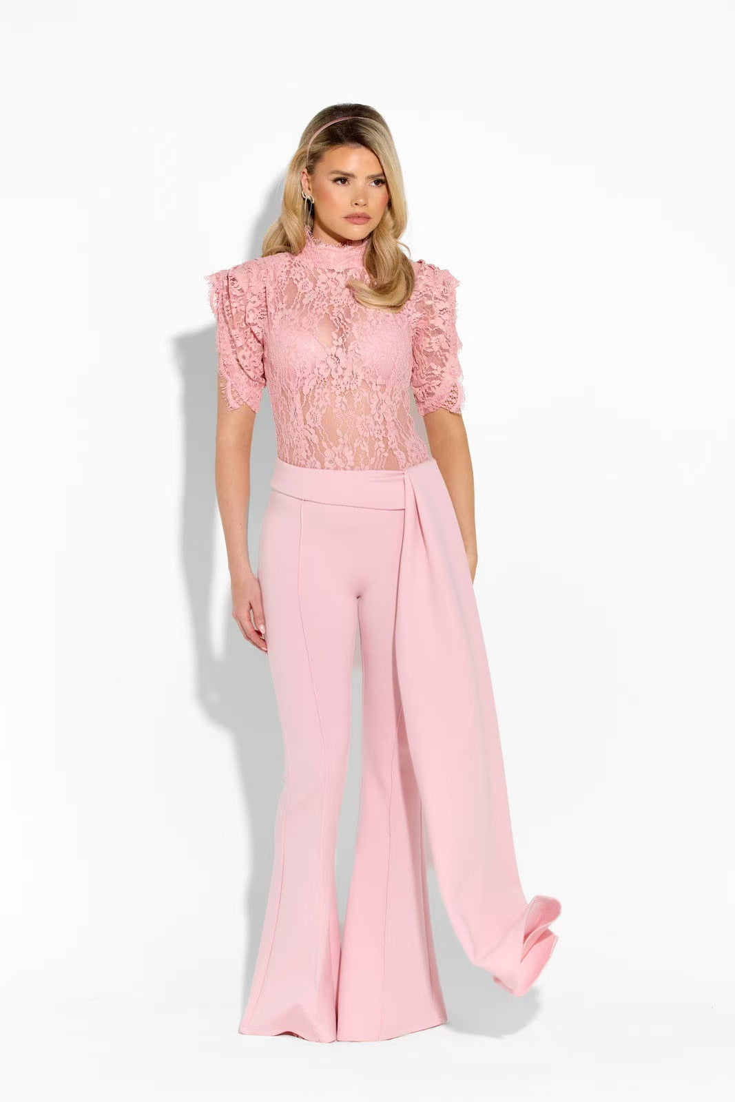 Damen Elegante Flared-Hose mit seitlichem Drapierungseffekt EB