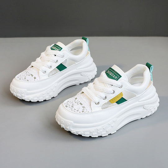 Damen Sportliche Plateau-Sneaker mit atmungsaktiver Oberflächenstruktur und modischem Design EB