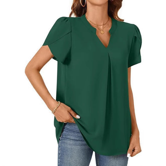 Damen Elegante Bluse mit V-Ausschnitt und Puffärmeln EB