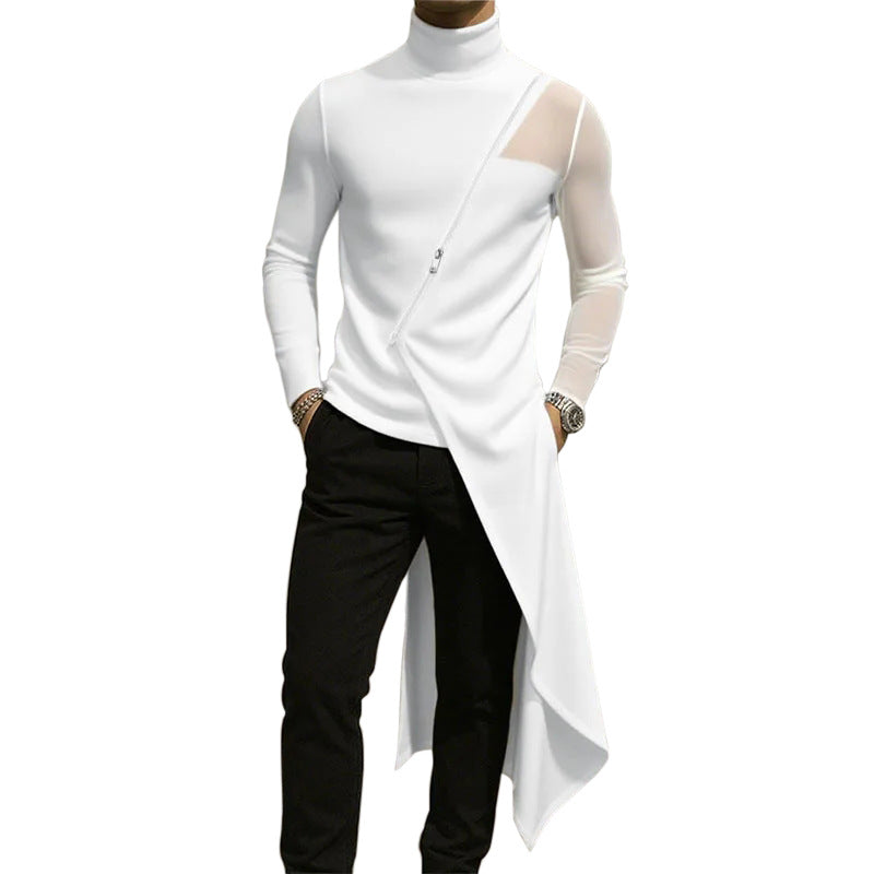 Damen nan avantgardistisches Longshirt mit schrägem Reißverschluss, Stehkragen und unregelmäßigem Zipfelsaum EB