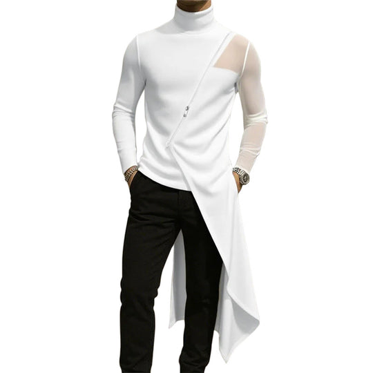 Damen nan avantgardistisches Longshirt mit schrägem Reißverschluss, Stehkragen und unregelmäßigem Zipfelsaum EB