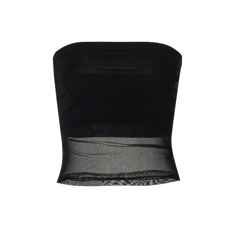 Damen bandeau Top im transparenten Design mit elastischem Material EB