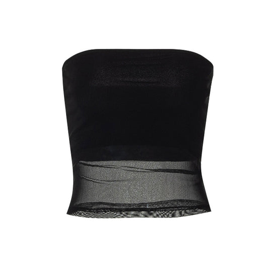 Damen bandeau Top im transparenten Design mit elastischem Material EB