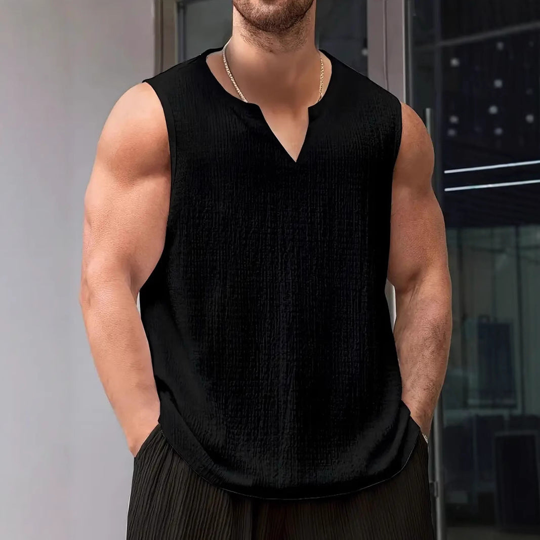 Herren Ärmelloses Freizeitshirt mit strukturiertem Design und V-Ausschnitt EB
